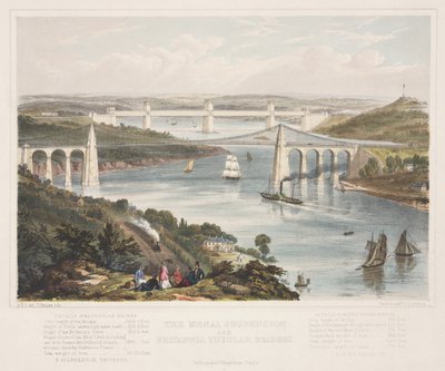 Il ponte sospeso di Menai e il ponte tubolare di Britannia, c.1855 da Thomas Picken